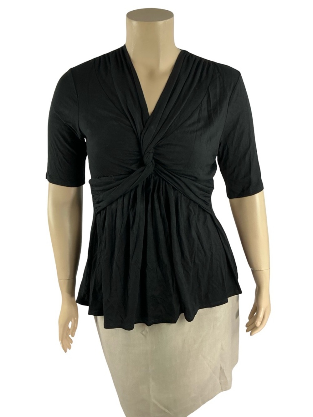 Kiyonna Black Twist Front V Neck Plus Size Top Size 1X